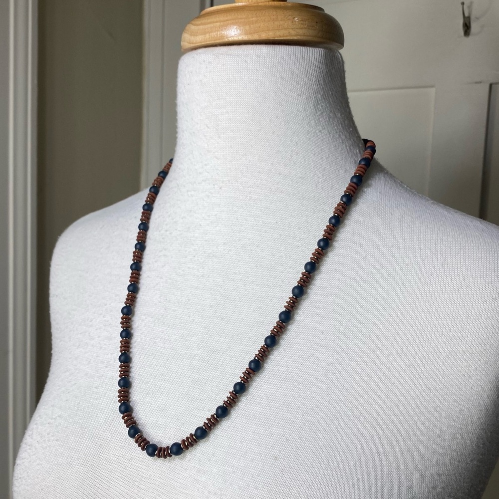 🎉LAST CALL🎉 Dark Indigo Blue and Brick Red Textured Stone Beaded Necklace